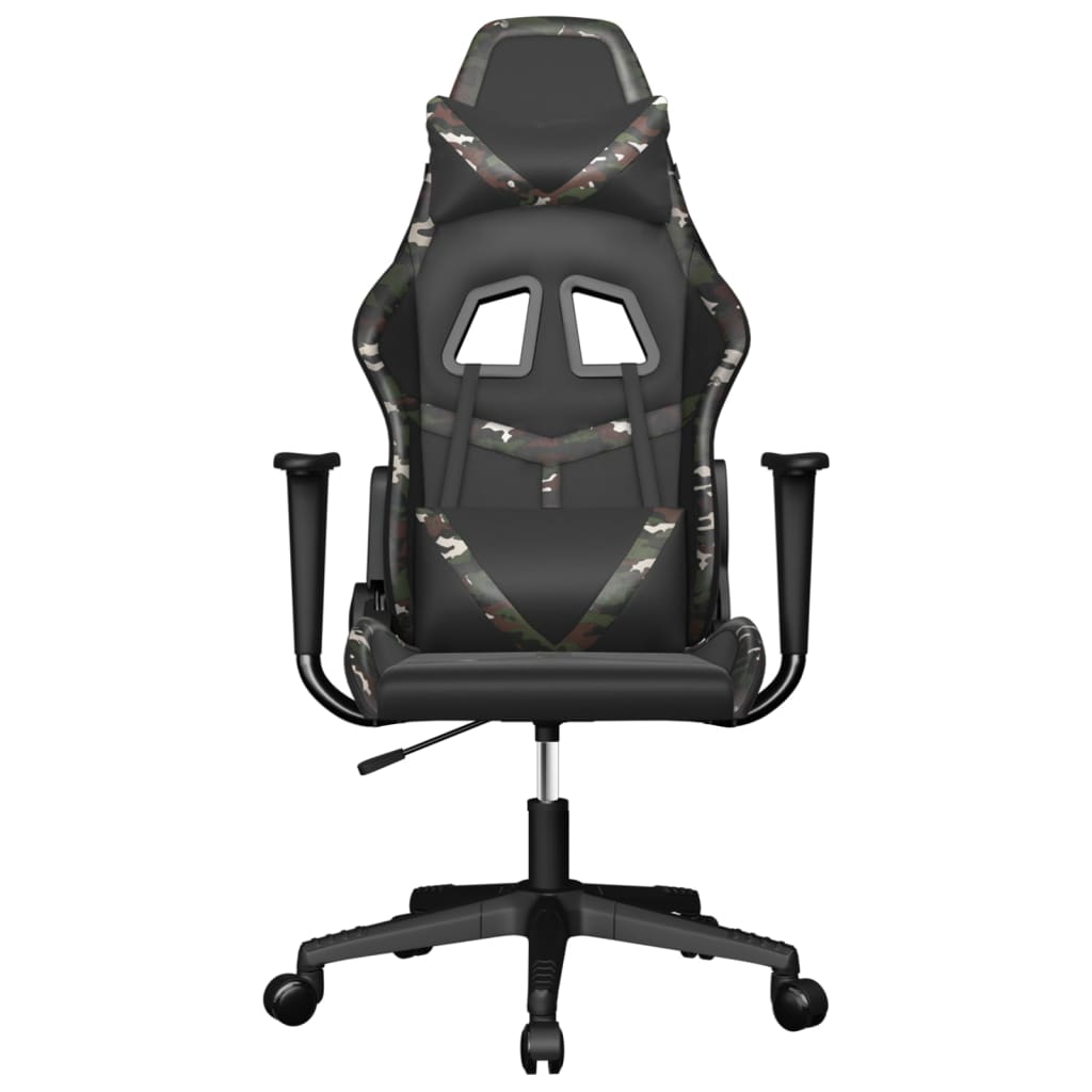 Black synthetic leather gaming chair and camouflage