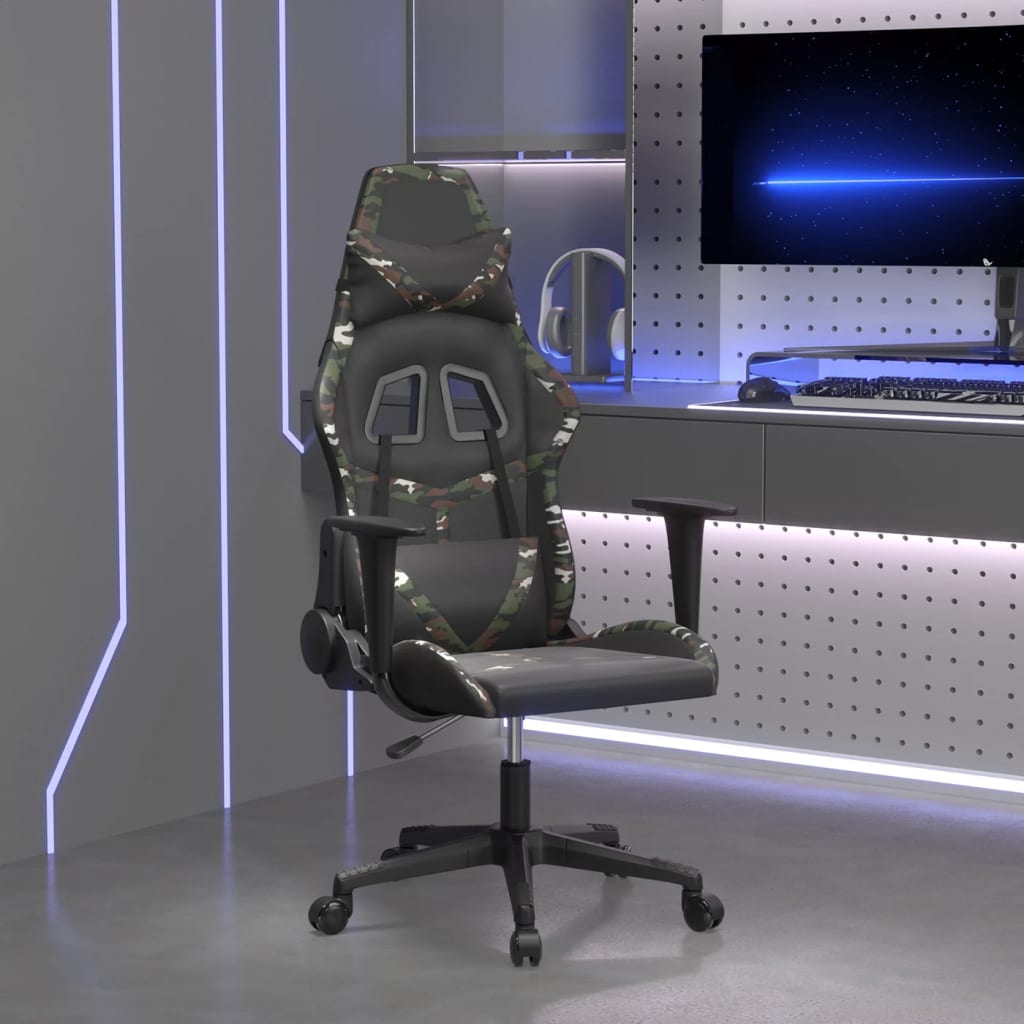 Vetonek Silla gaming de masaje cuero sintético negro y camuflaje