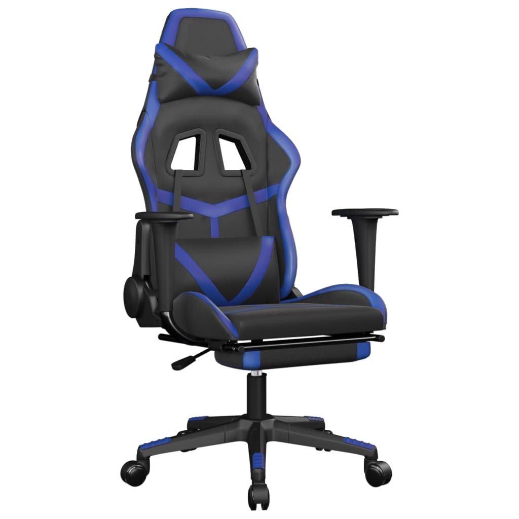 Silla gaming de masaje y reposapiés cuero sintético negro azul vidaXL