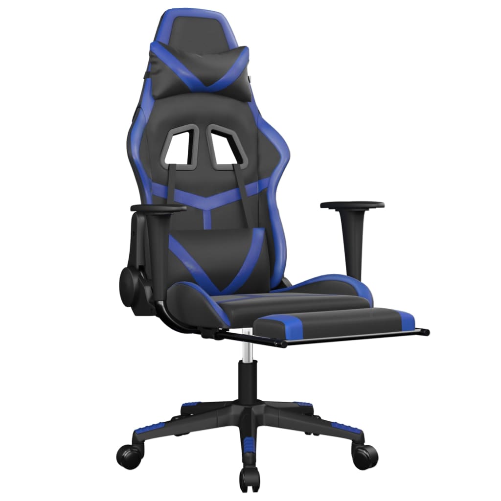 Silla gaming de masaje y reposapiés cuero sintético negro azul vidaXL