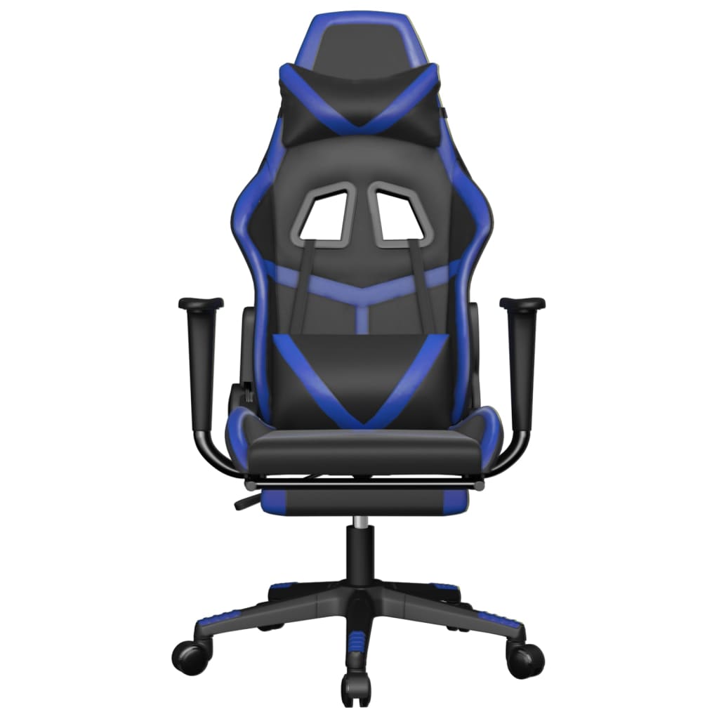 Silla gaming de masaje y reposapiés cuero sintético negro azul vidaXL