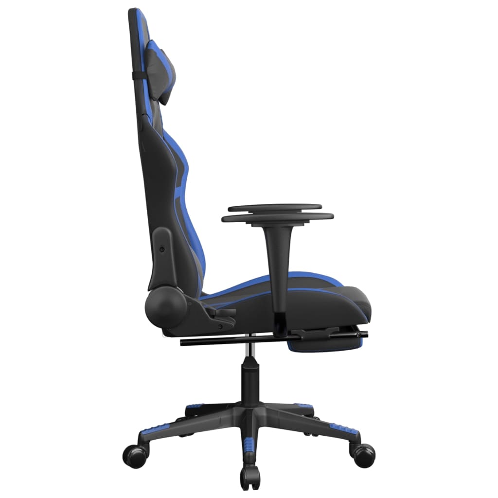 Silla gaming de masaje y reposapiés cuero sintético negro azul vidaXL