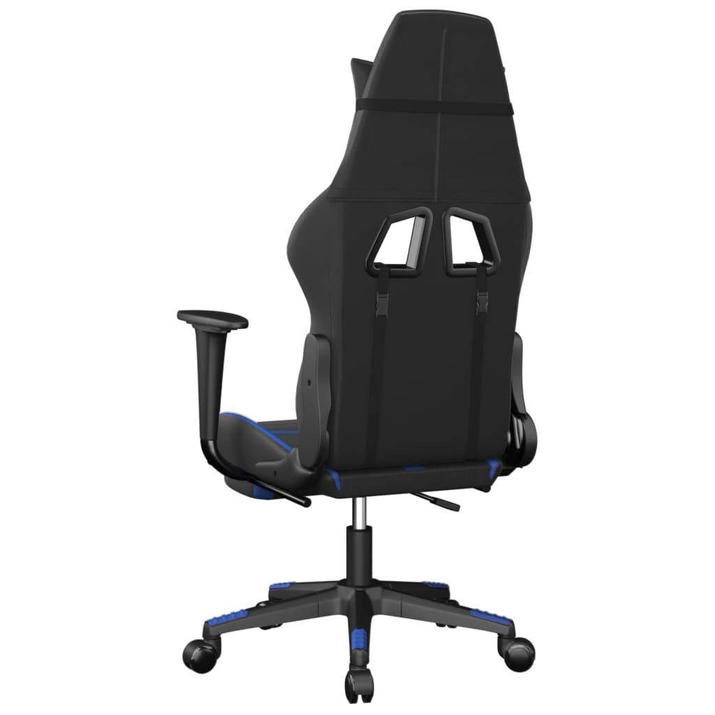 Silla gaming de masaje y reposapiés cuero sintético negro azul vidaXL