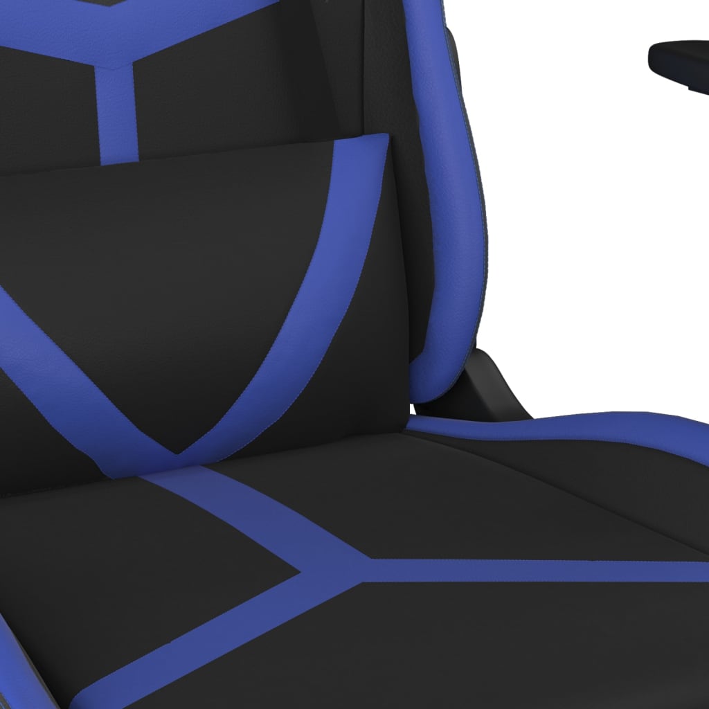 Silla gaming de masaje y reposapiés cuero sintético negro azul vidaXL