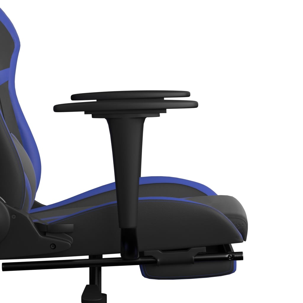 Silla gaming de masaje y reposapiés cuero sintético negro azul vidaXL