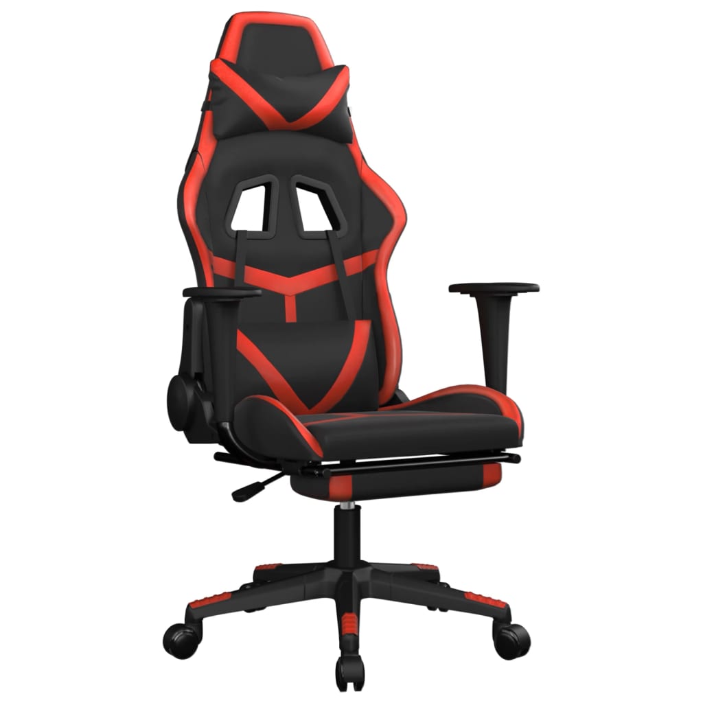 Silla gaming de masaje y reposapiés cuero sintético negro rojo - Vetonek