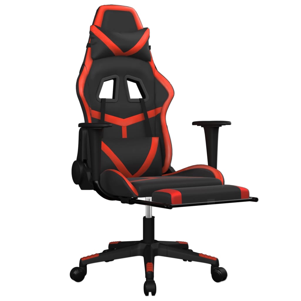 Silla gaming de masaje y reposapiés cuero sintético negro rojo - Vetonek