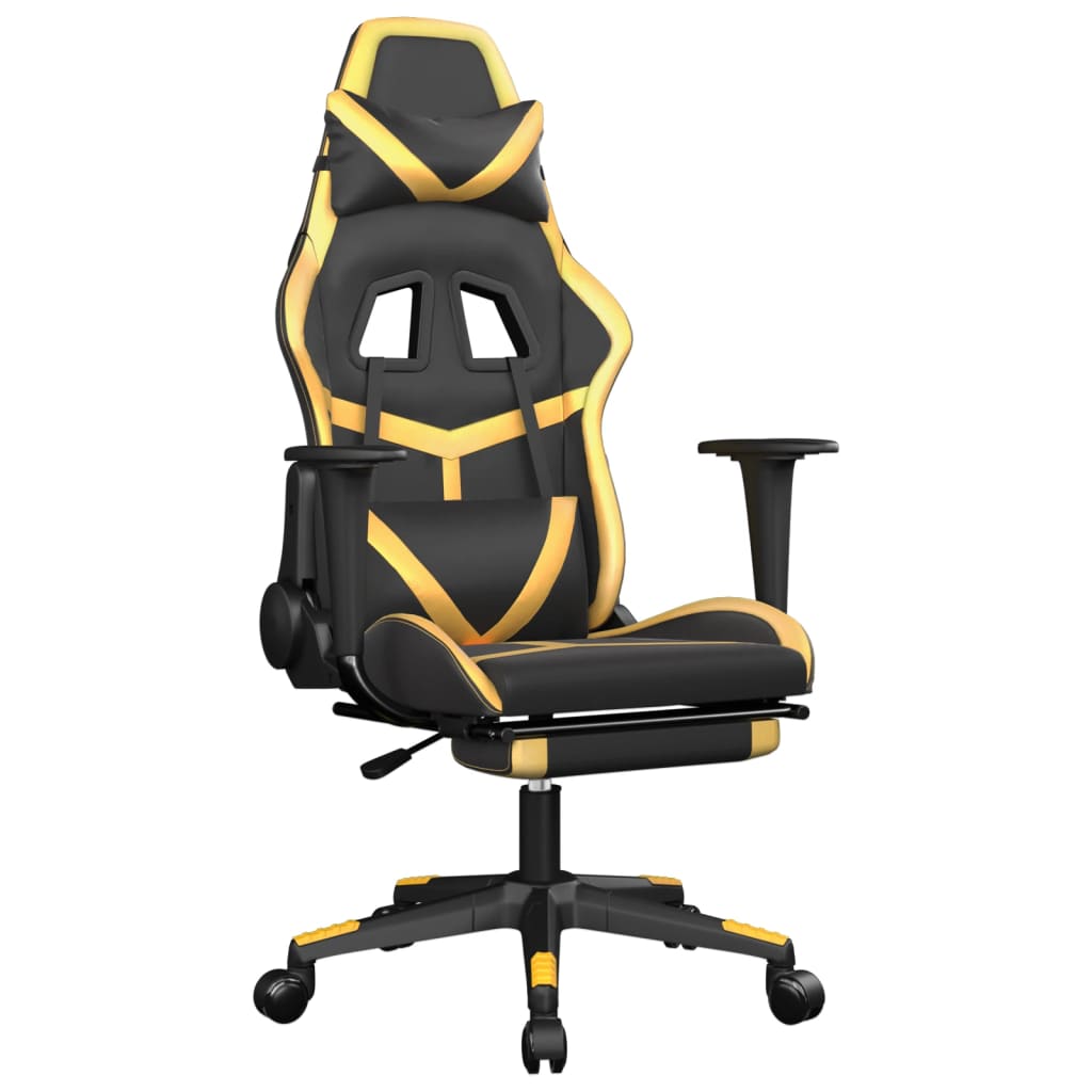 Silla gaming masaje y reposapiés cuero sintético negro dorado vidaXL