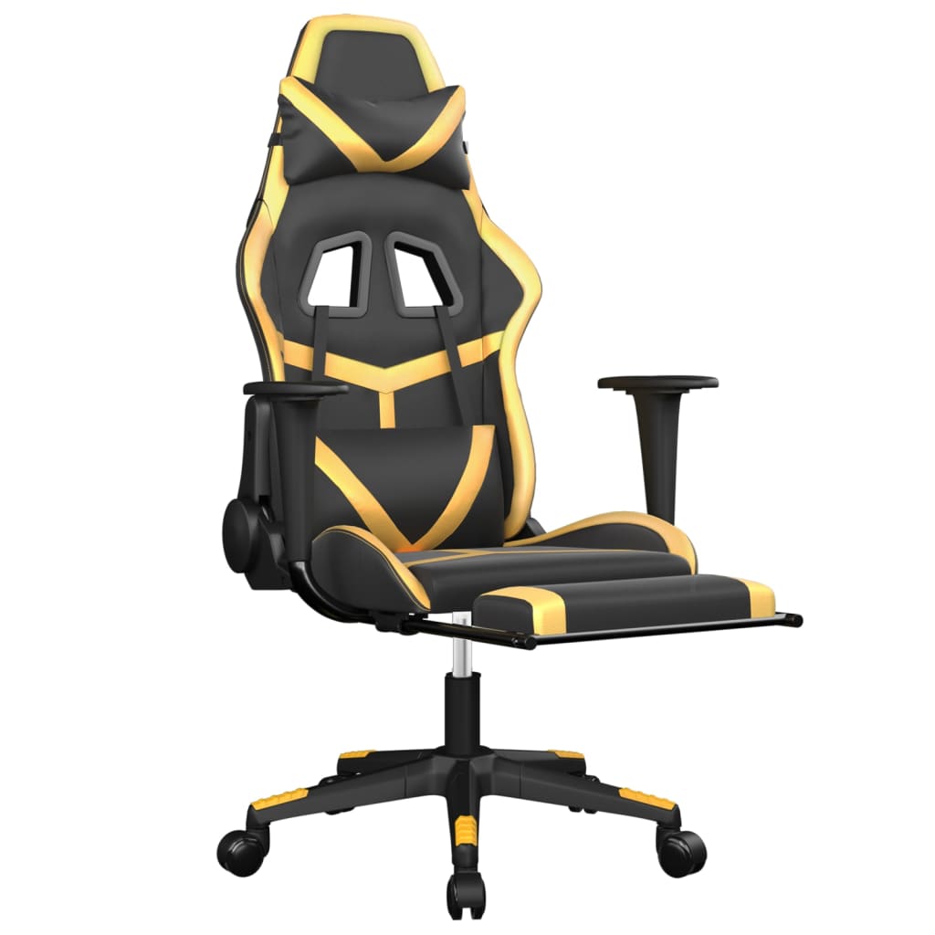 Silla gaming masaje y reposapiés cuero sintético negro dorado vidaXL