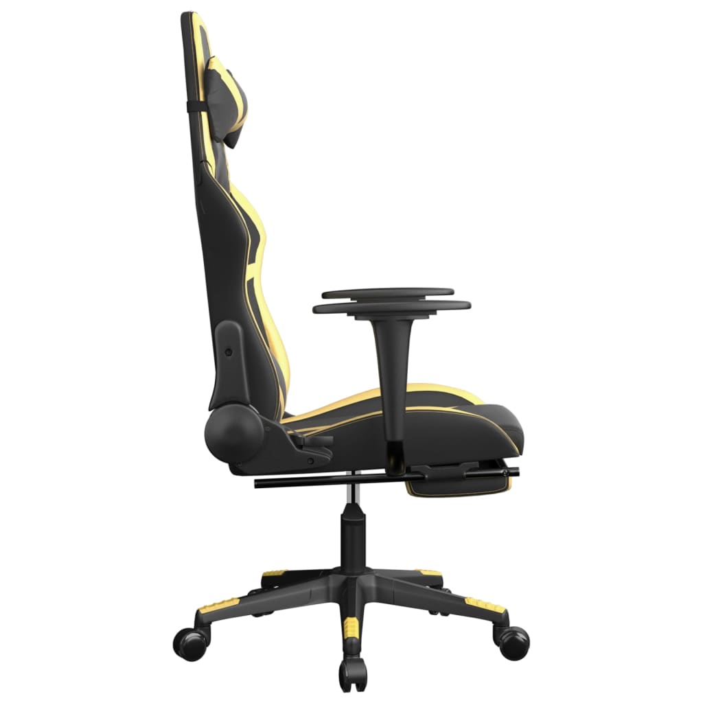 Silla gaming masaje y reposapiés cuero sintético negro dorado vidaXL