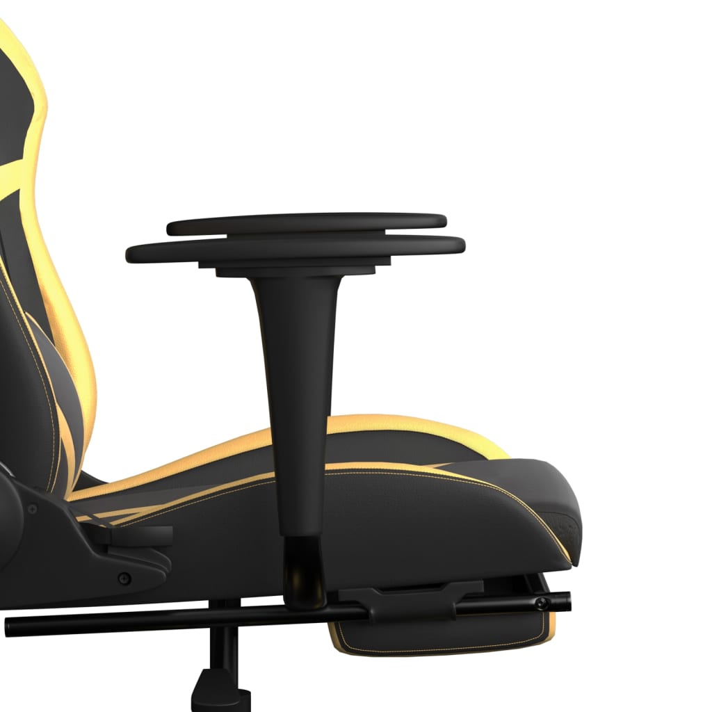 Silla gaming masaje y reposapiés cuero sintético negro dorado vidaXL