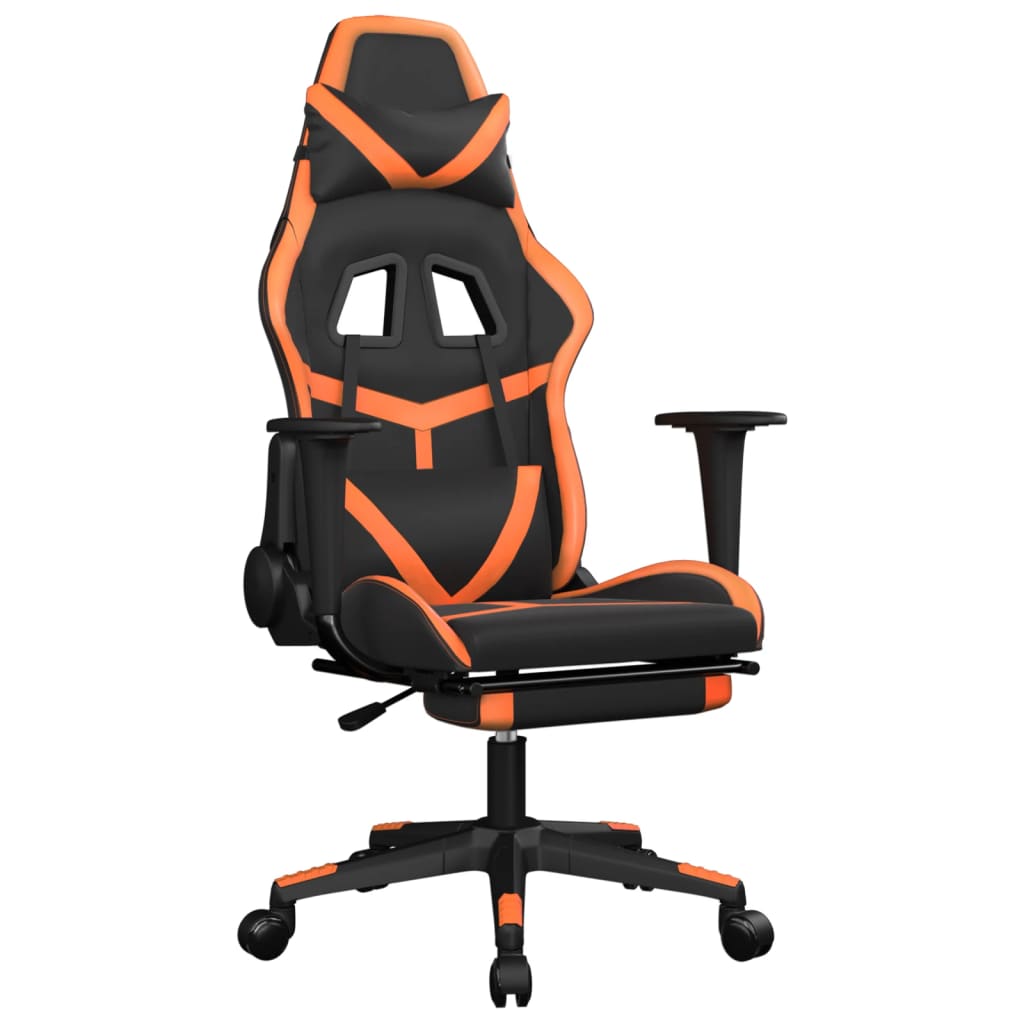 Silla gaming masaje y reposapiés cuero sintético negro naranja - Vetonek