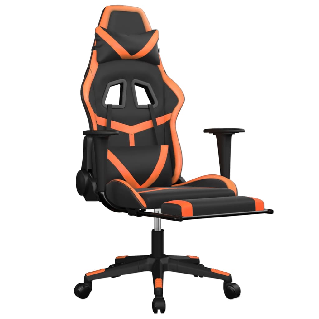 Silla gaming masaje y reposapiés cuero sintético negro naranja - Vetonek