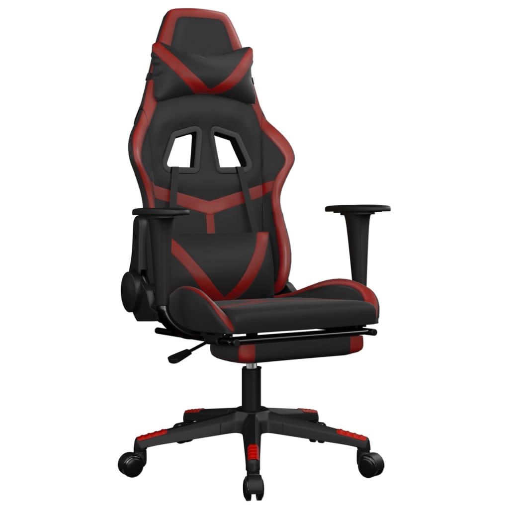 Silla gaming masaje reposapiés cuero sintético negro rojo tinto vidaXL