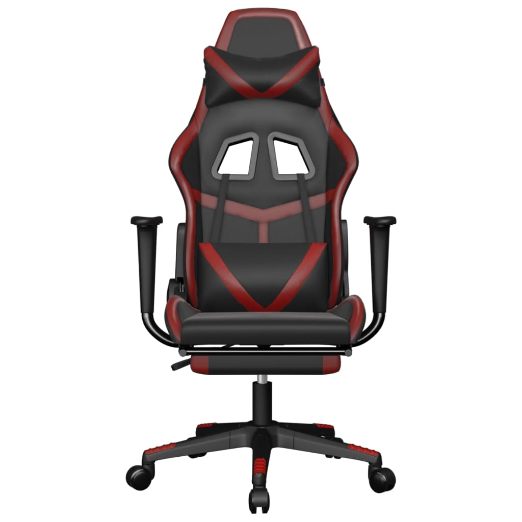 Silla gaming masaje reposapiés cuero sintético negro rojo tinto vidaXL