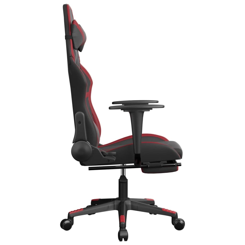 Silla gaming masaje reposapiés cuero sintético negro rojo tinto vidaXL