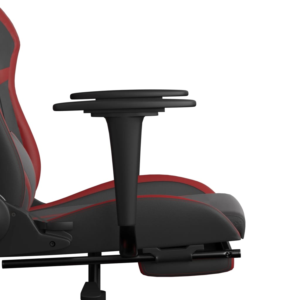 Silla gaming masaje reposapiés cuero sintético negro rojo tinto vidaXL