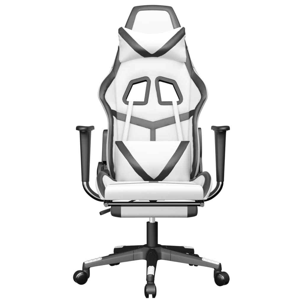 Silla gaming masaje y reposapiés cuero sintético negro blanco vidaXL