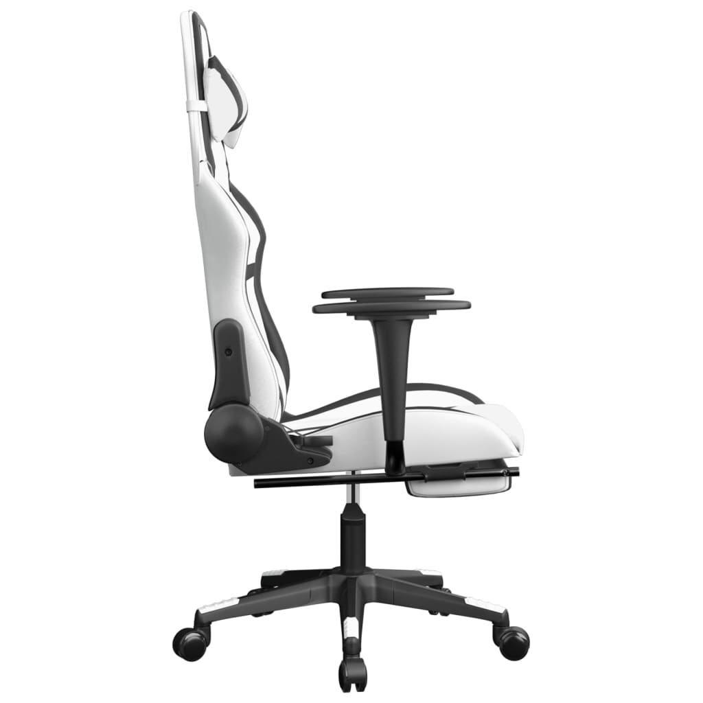 Silla gaming masaje y reposapiés cuero sintético negro blanco vidaXL