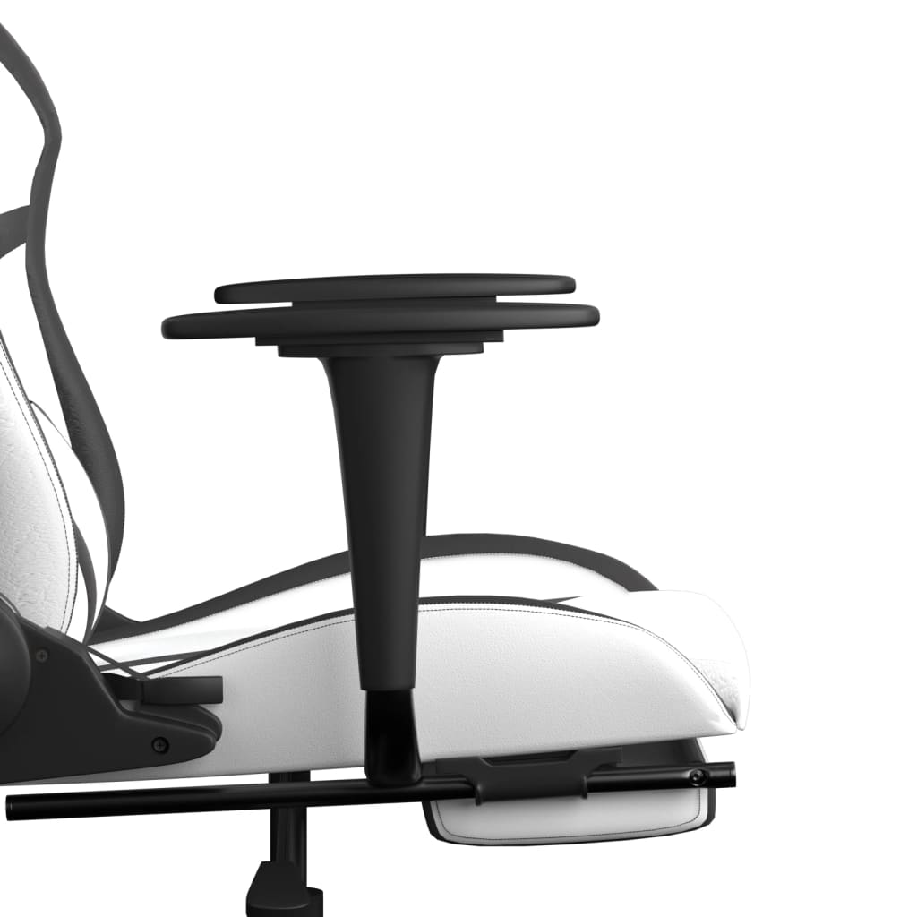 Silla gaming masaje y reposapiés cuero sintético negro blanco vidaXL