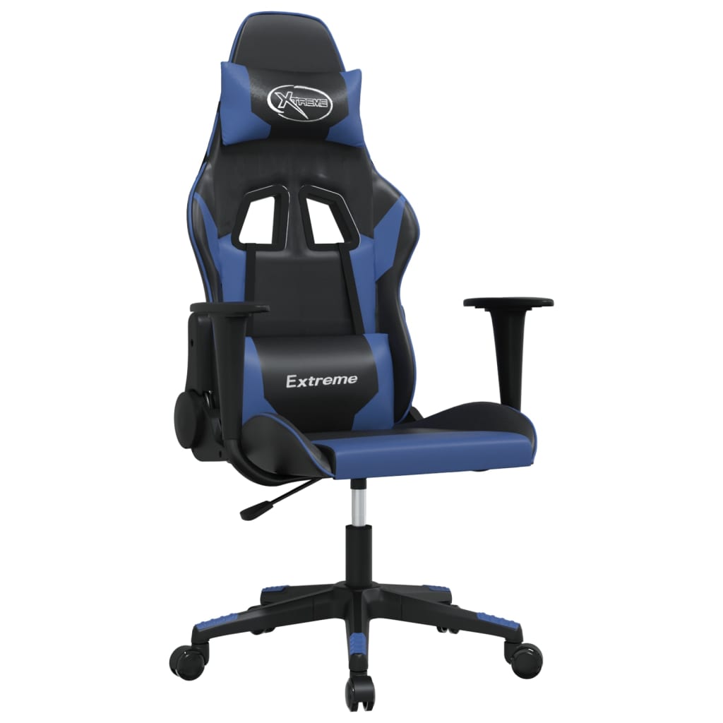 Silla gaming de masaje cuero sintético negro y azul - Vetonek