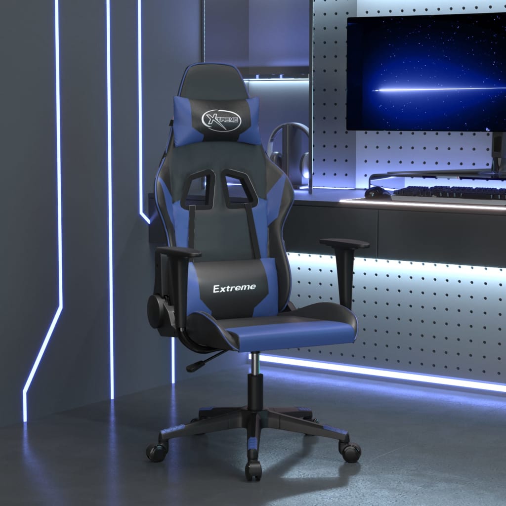 Vetonek Silla gaming de masaje cuero sintético negro y azul