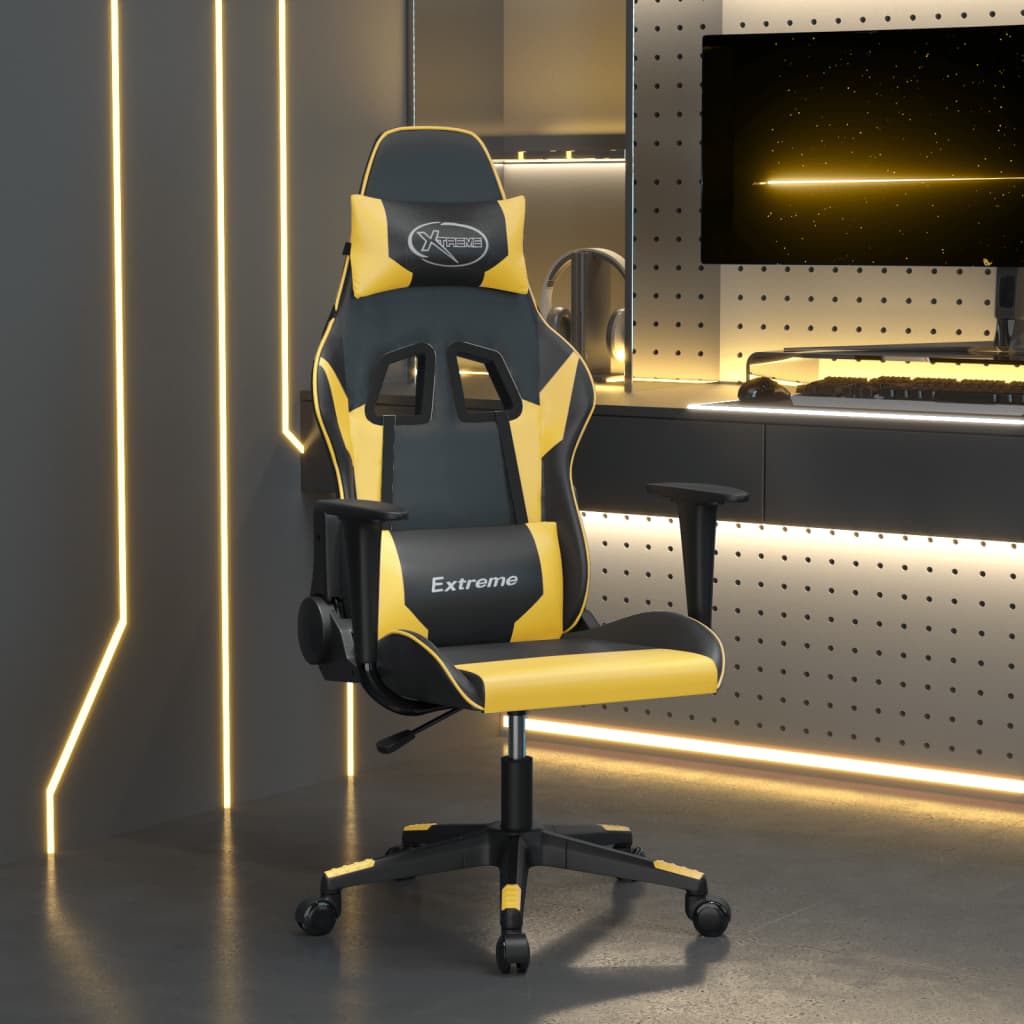 Vetonek Silla gaming de masaje cuero sintético negro y dorado