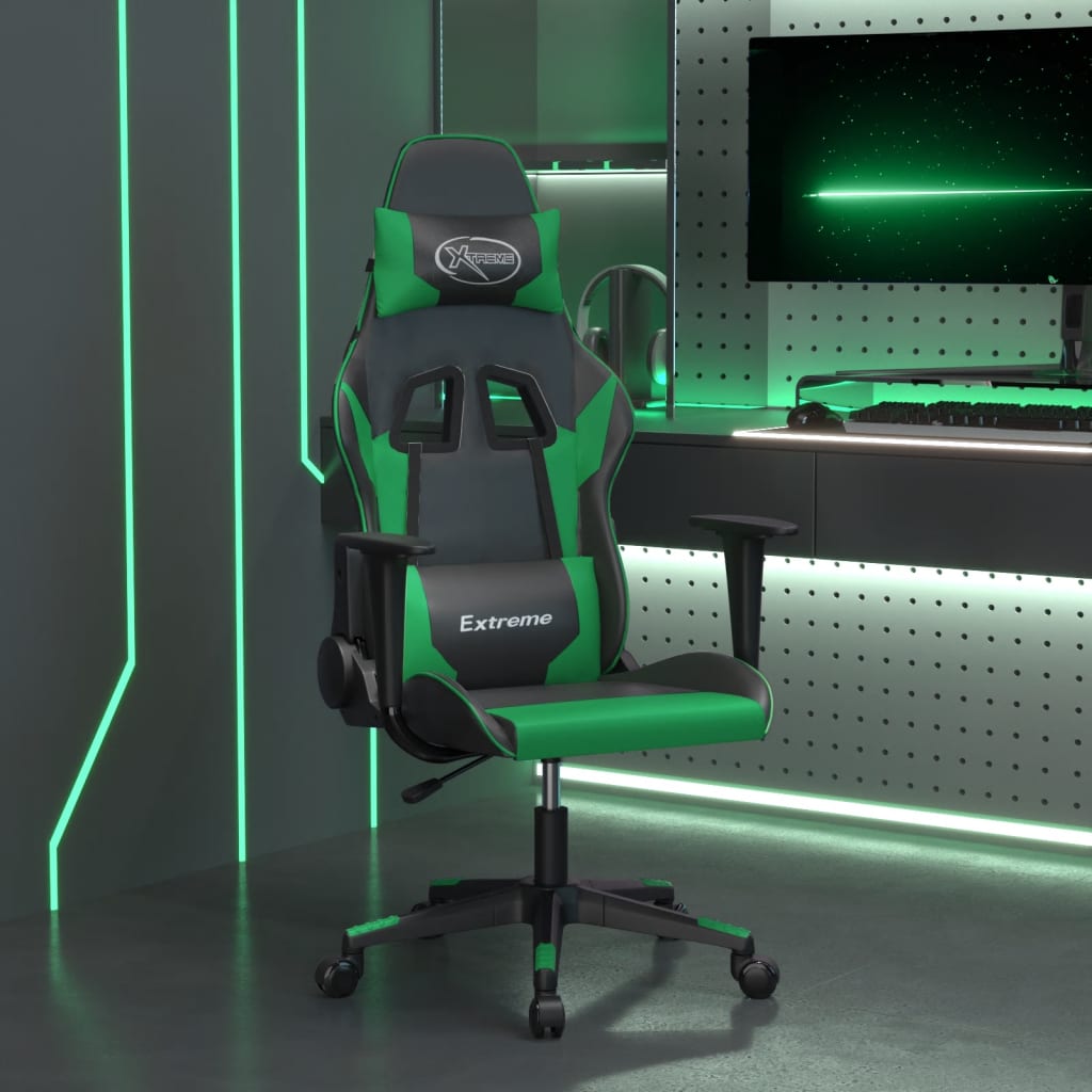 Vetonek Silla gaming de masaje cuero sintético negro y verde