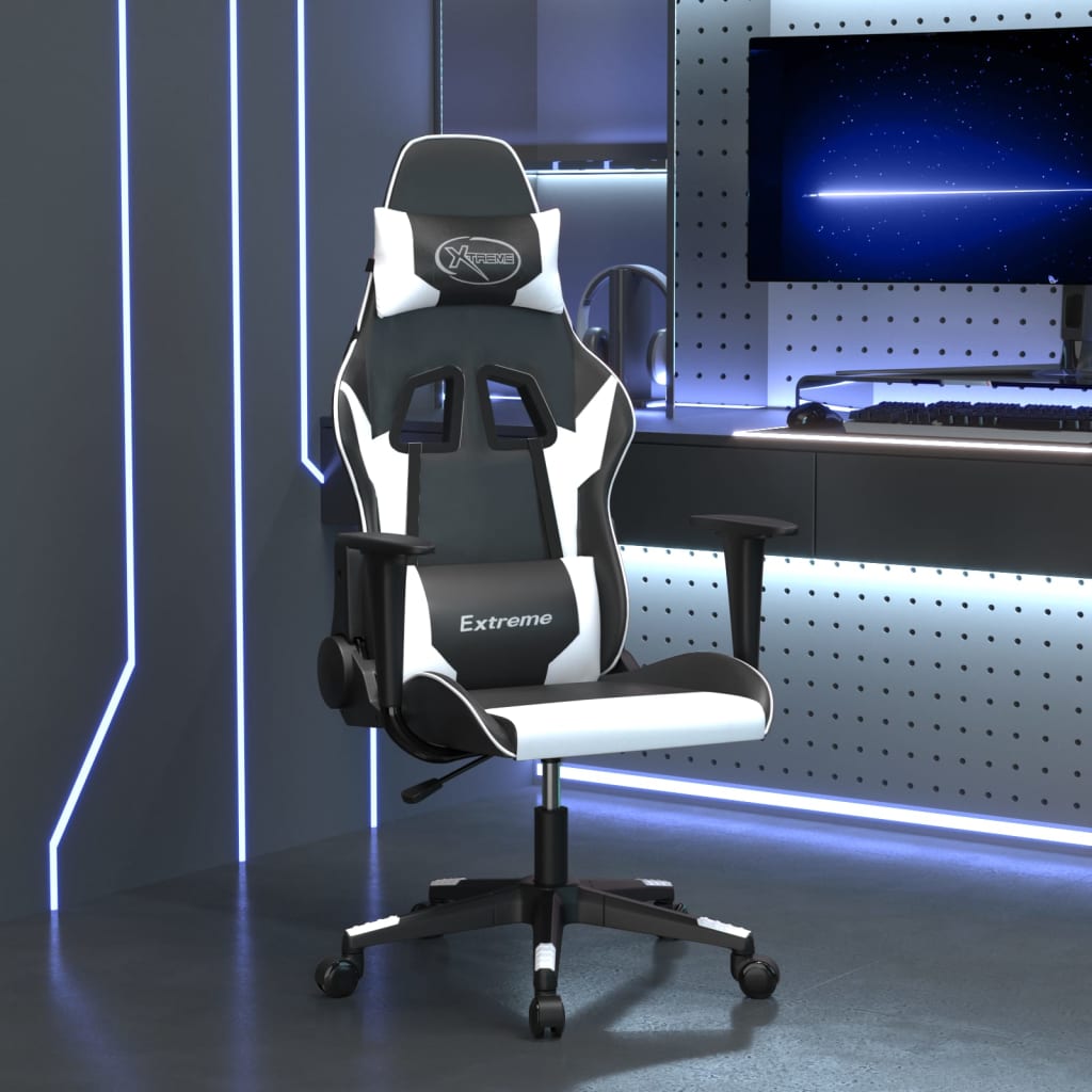 Vetonek Silla gaming de masaje cuero sintético negro y blanco