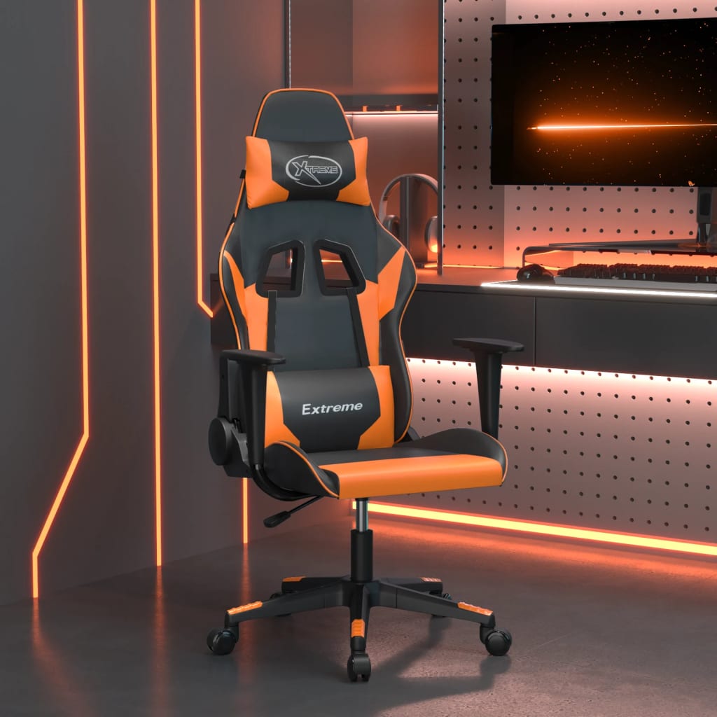 Vetonek Silla gaming de masaje cuero sintético negro y naranja