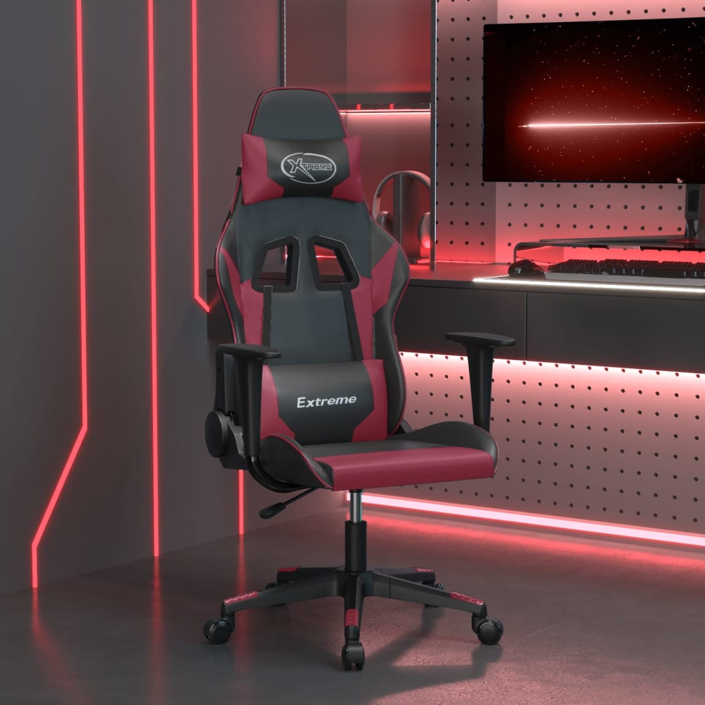 Vetonek Silla gaming de masaje cuero sintético negro y rojo vino tinto