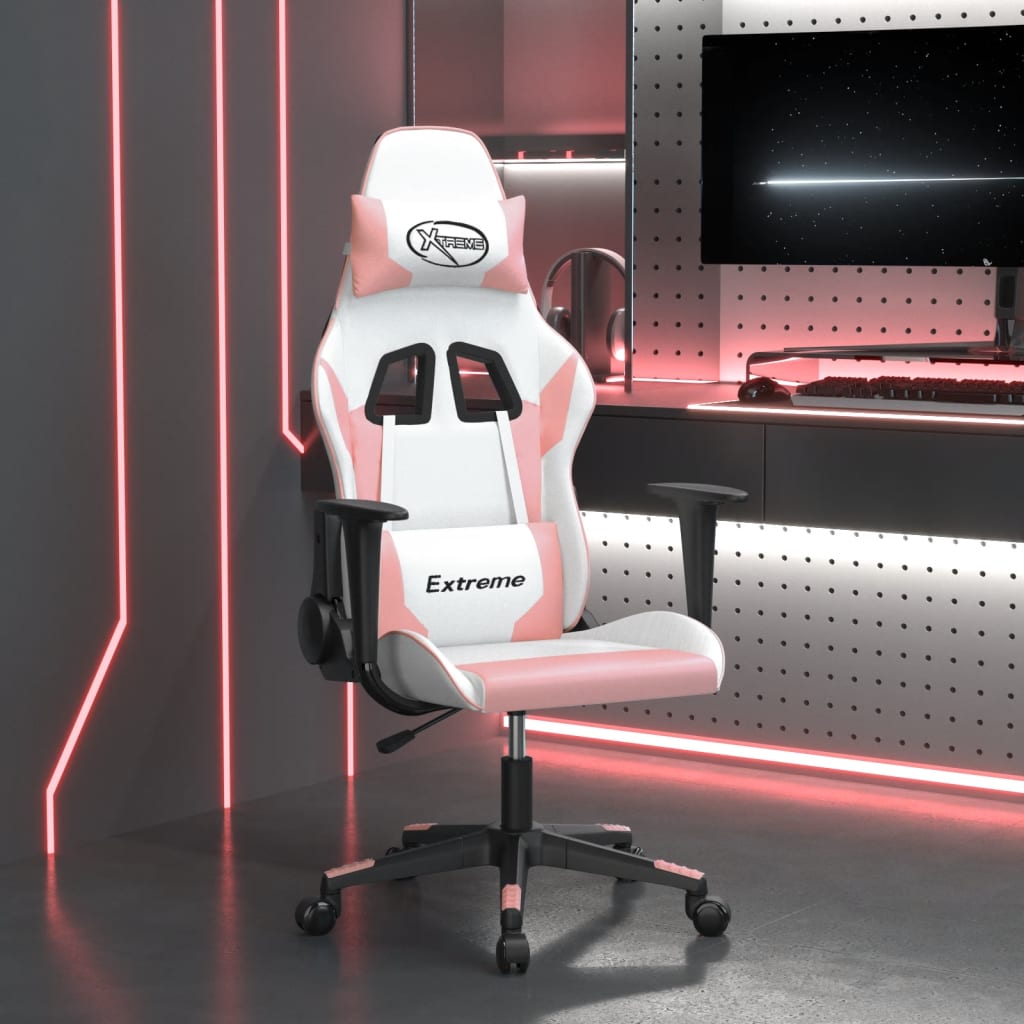 Vetonek Silla gaming de masaje cuero sintético blanco y rosa