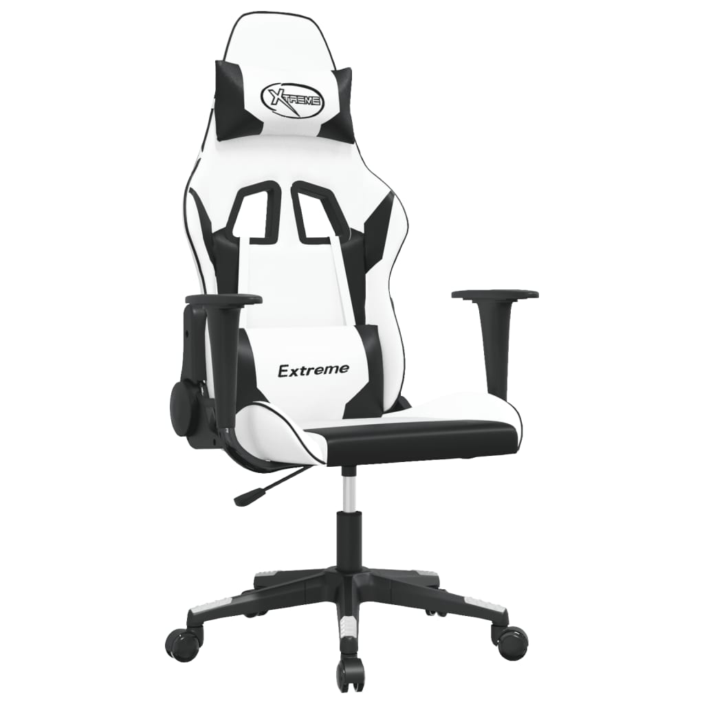 Silla gaming de masaje cuero sintético blanco y negro - Vetonek