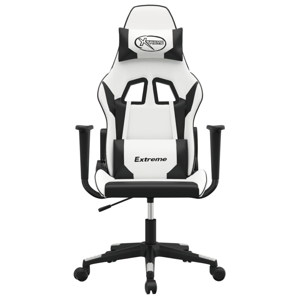 Silla gaming de masaje cuero sintético blanco y negro - Vetonek