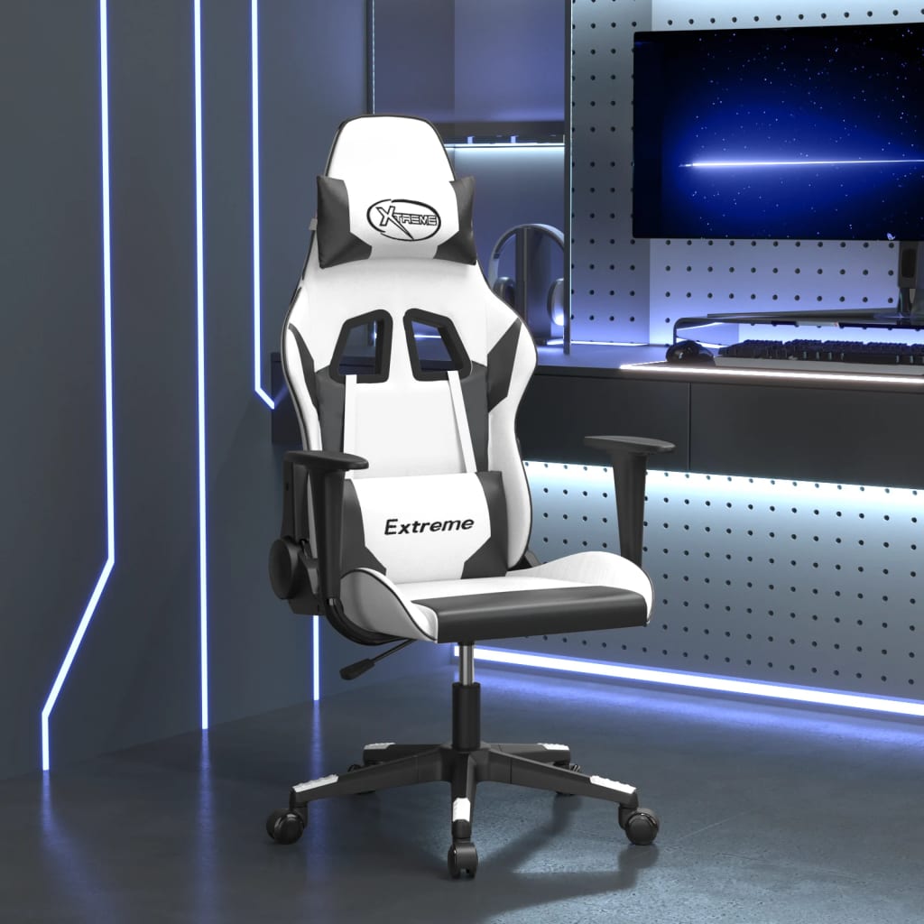 Vetonek Silla gaming de masaje cuero sintético blanco y negro