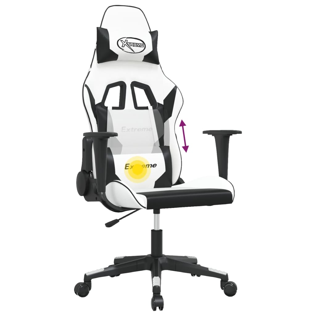 Silla gaming de masaje cuero sintético blanco y negro - Vetonek