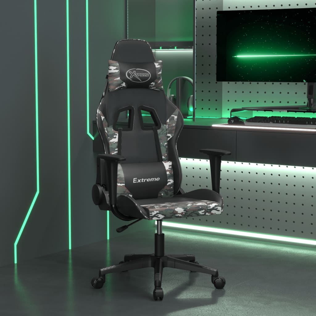 Silla gaming de masaje cuero sintético negro y camuflaje