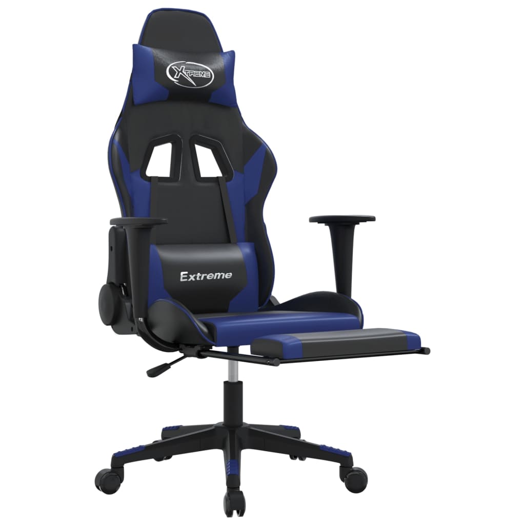 Silla gaming de masaje y reposapiés cuero sintético negro azul vidaXL