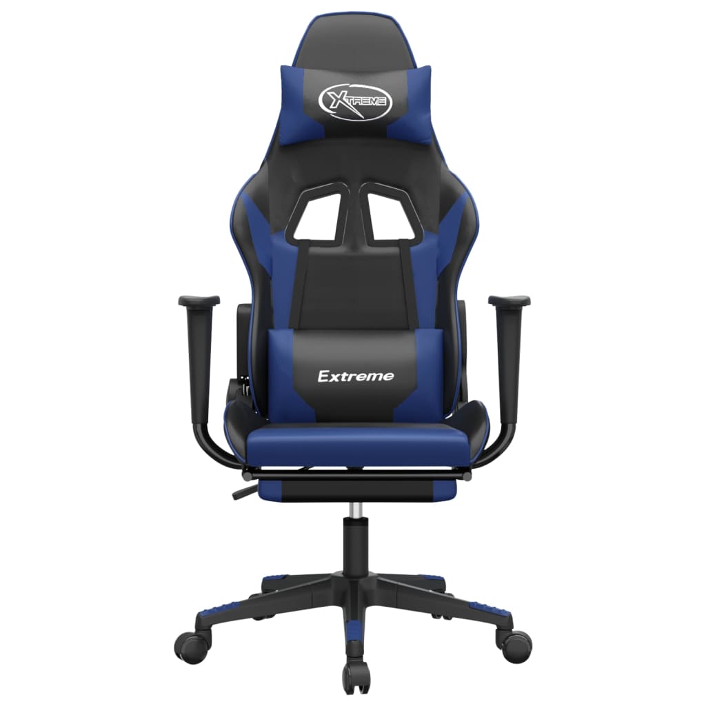 Silla gaming de masaje y reposapiés cuero sintético negro azul vidaXL