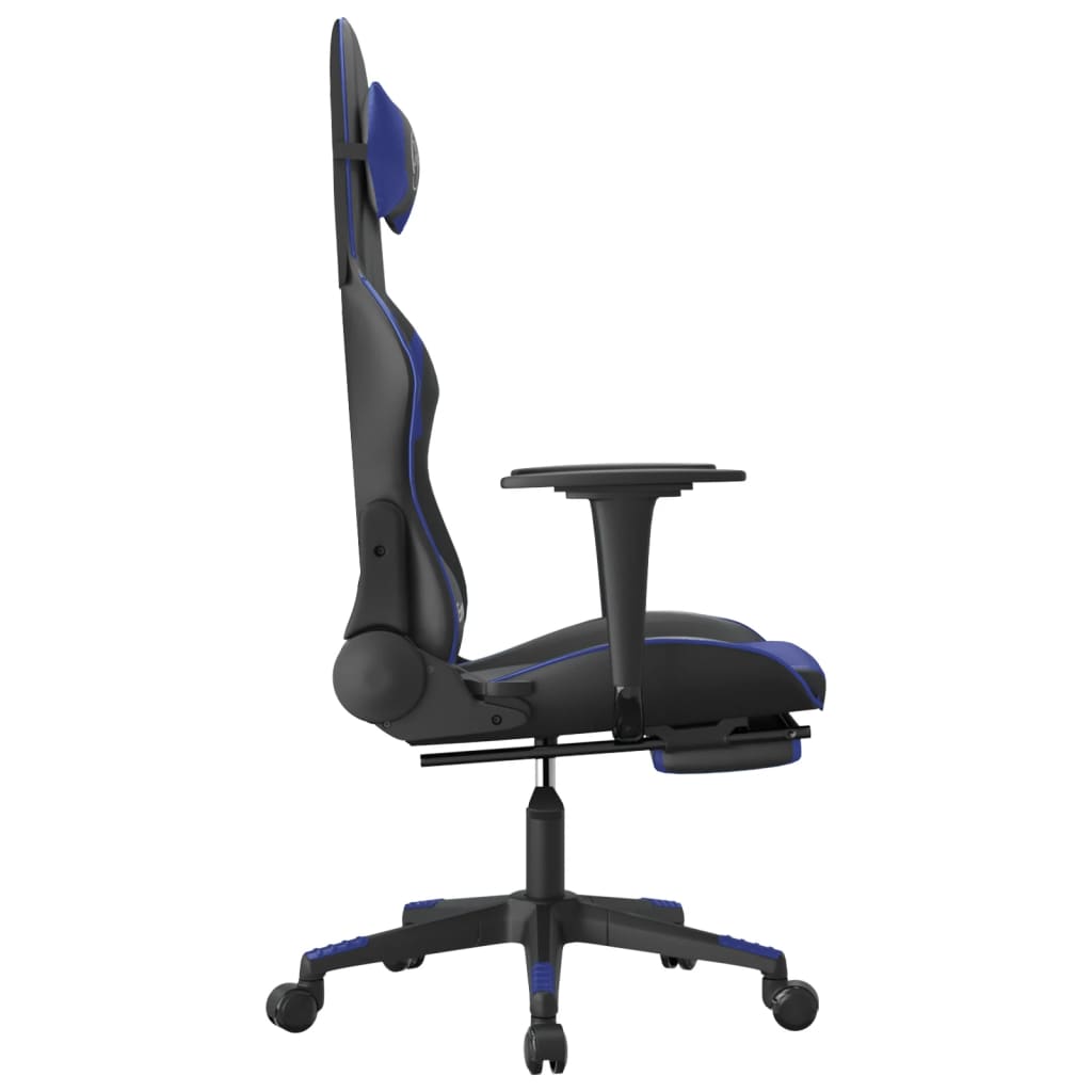 Silla gaming de masaje y reposapiés cuero sintético negro azul vidaXL