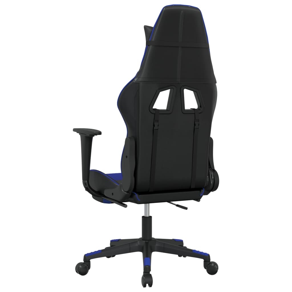 Silla gaming de masaje y reposapiés cuero sintético negro azul vidaXL