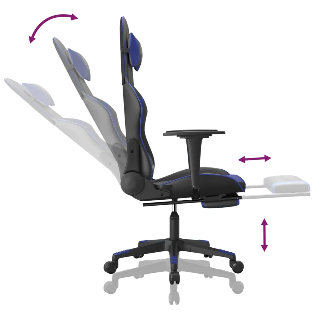 Silla gaming de masaje y reposapiés cuero sintético negro azul vidaXL