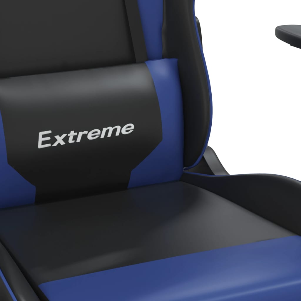 Silla gaming de masaje y reposapiés cuero sintético negro azul vidaXL