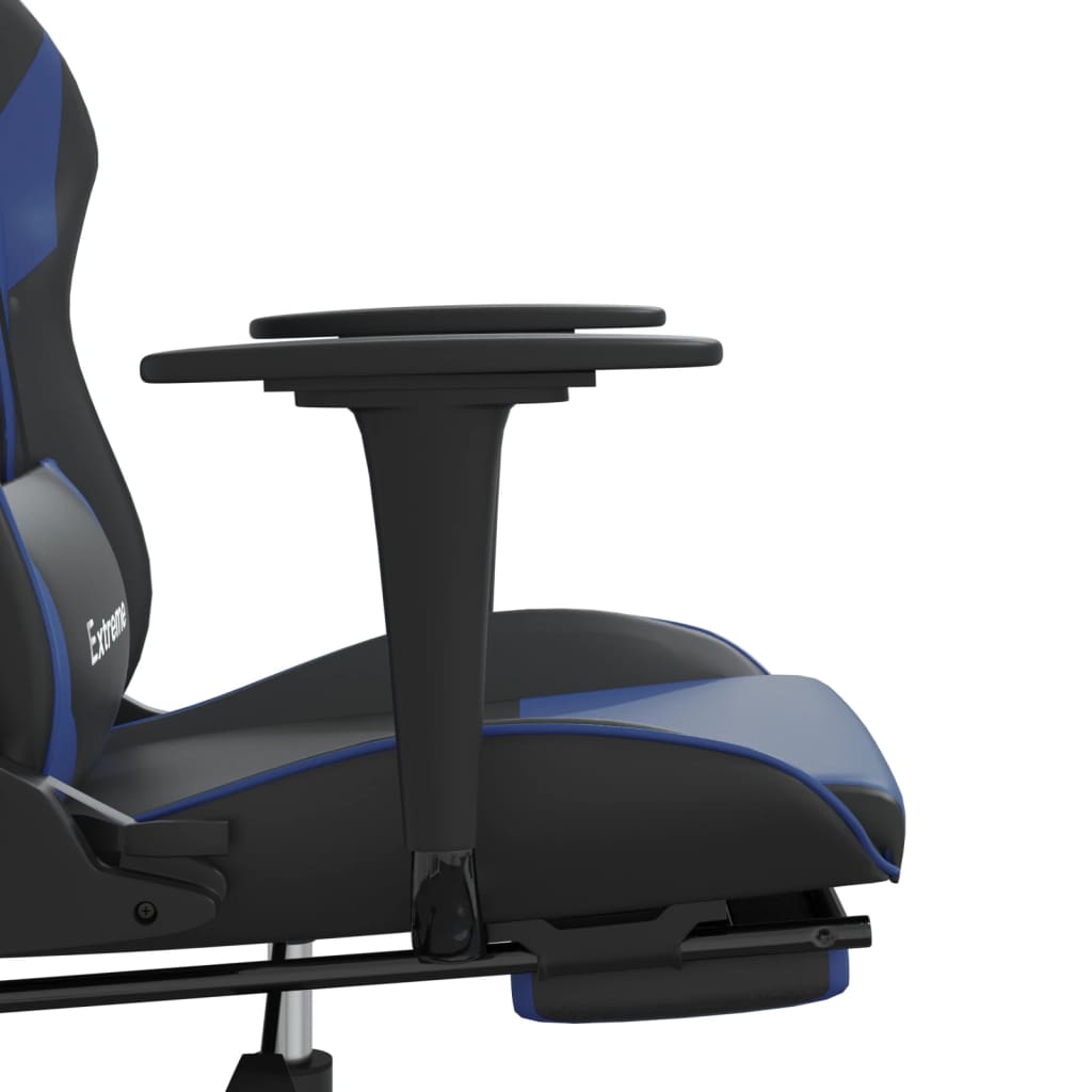 Silla gaming de masaje y reposapiés cuero sintético negro azul vidaXL