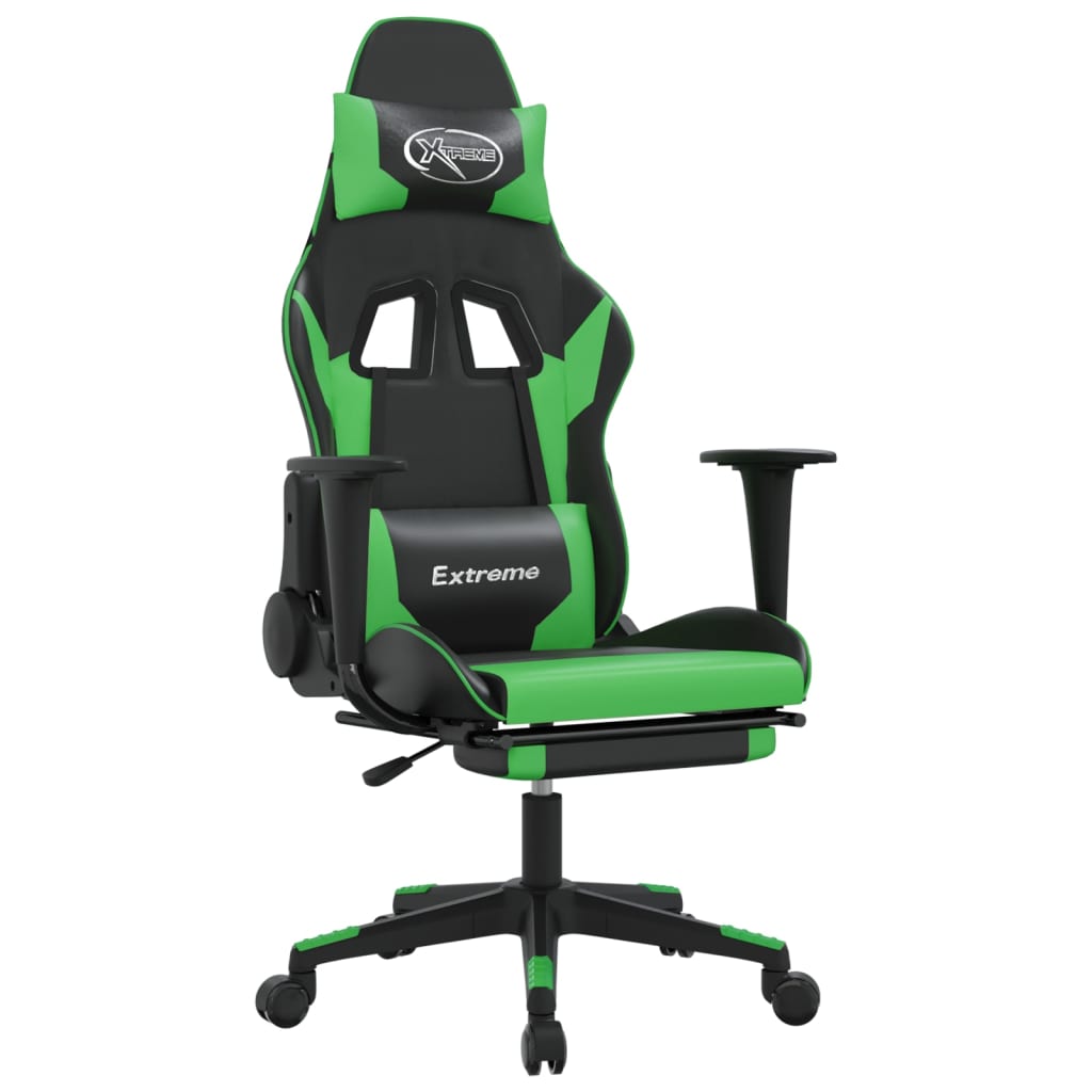 Silla gaming de masaje y reposapiés cuero sintético negro verde vidaXL