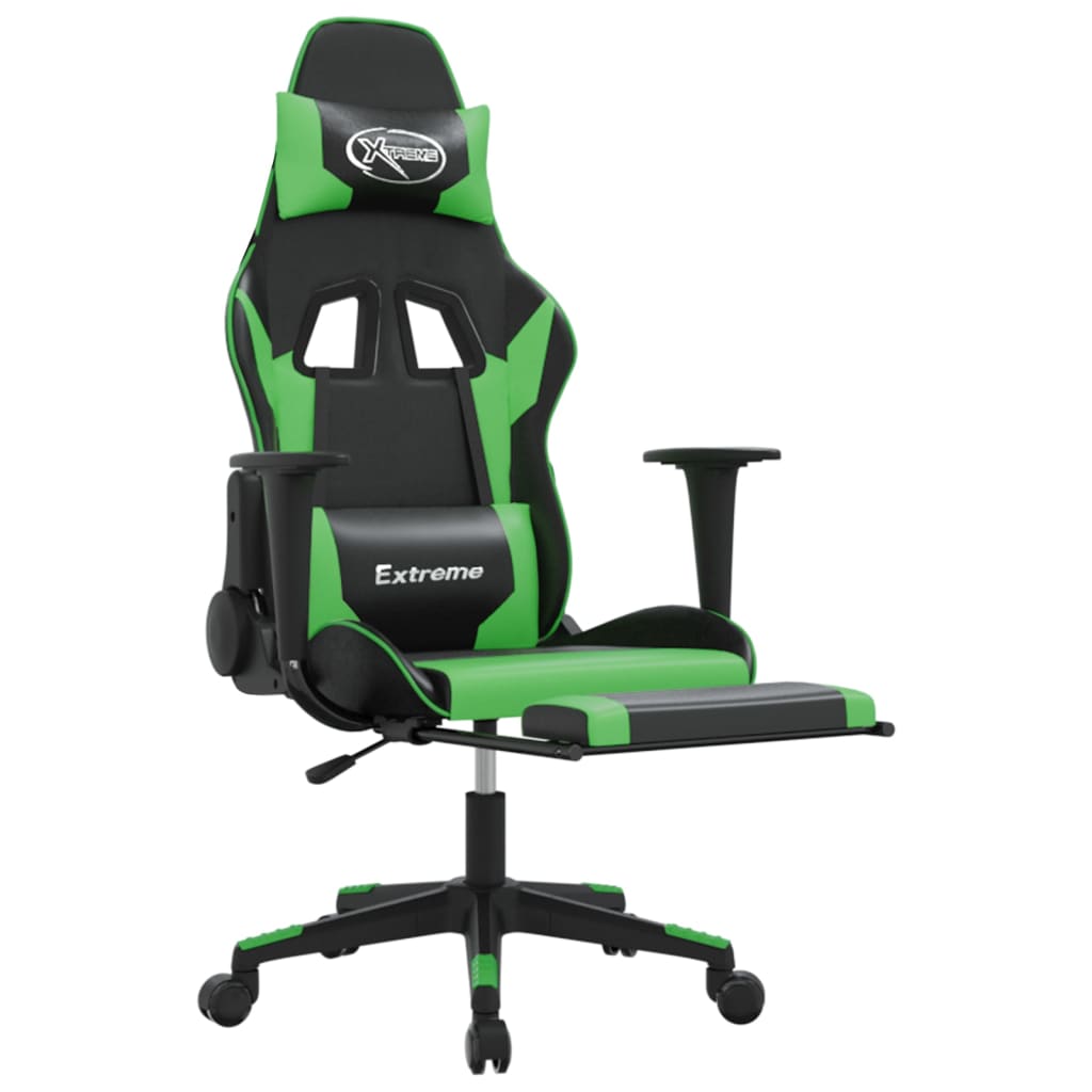 Silla gaming de masaje y reposapiés cuero sintético negro verde vidaXL