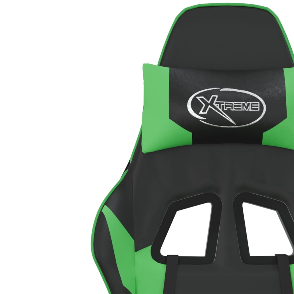 Silla gaming de masaje y reposapiés cuero sintético negro verde vidaXL