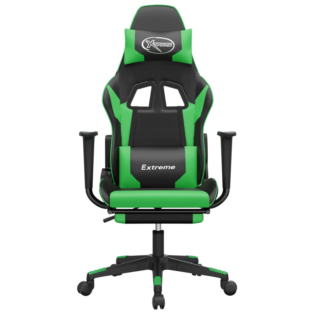 Silla gaming de masaje y reposapiés cuero sintético negro verde vidaXL