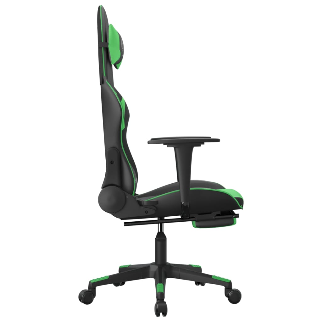 Silla gaming de masaje y reposapiés cuero sintético negro verde vidaXL