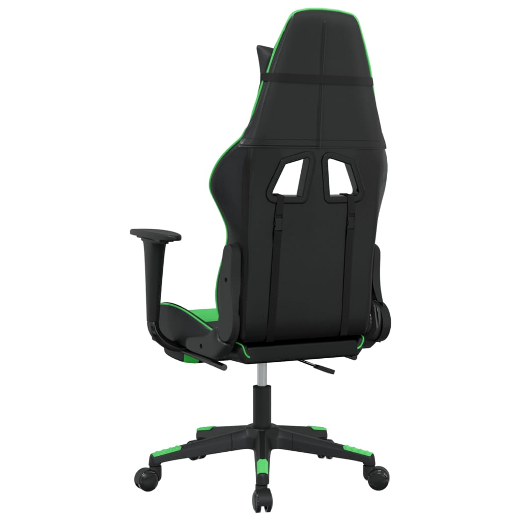 Silla gaming de masaje y reposapiés cuero sintético negro verde vidaXL